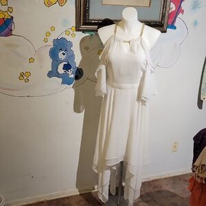 Etherial  White Asymetrical Ruffle  Dress